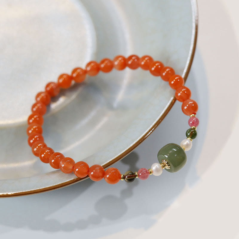 Natural Red Agate Hetian Jade Bead Confidence Calm Bracelet
