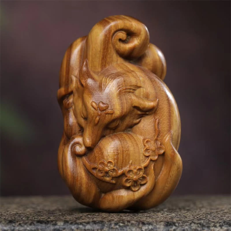 Mini Nine Tailed Fox Green Sandalwood Peace Decoration Car Hanging Decoration