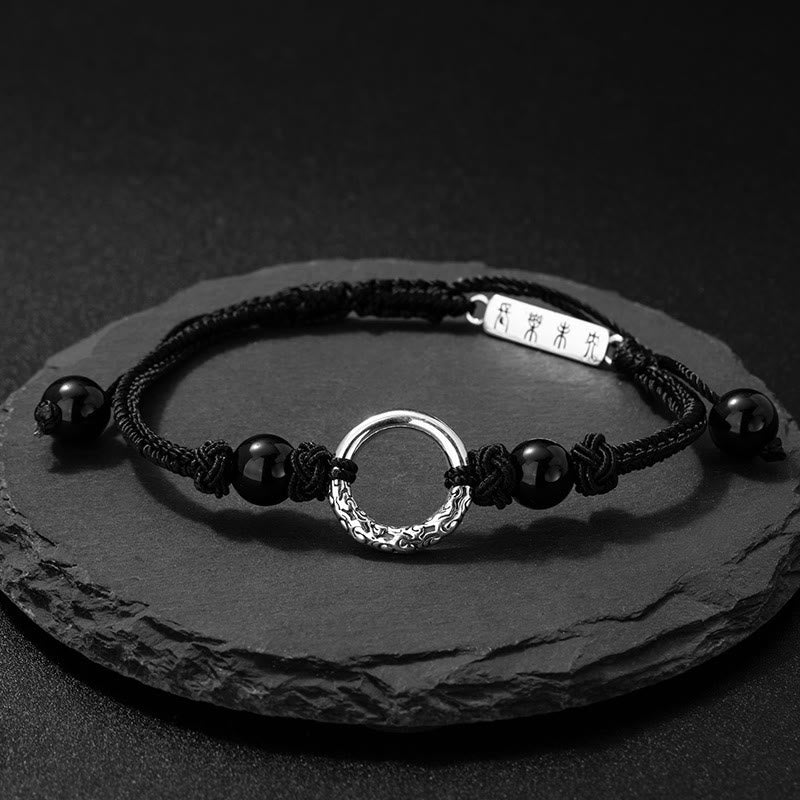 925 Sterling Silver Black Onyx Peace Buckle Protection Bracelet