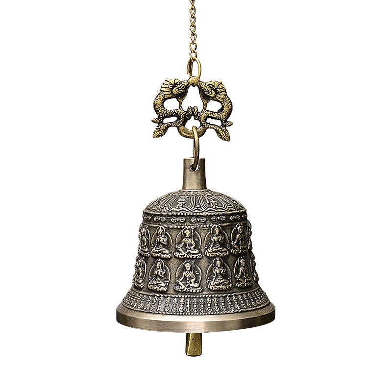 Tibetan Engraved Buddha Dragon Wind Chime Bell Copper Luck Wall Hanging Decoration - Image 12
