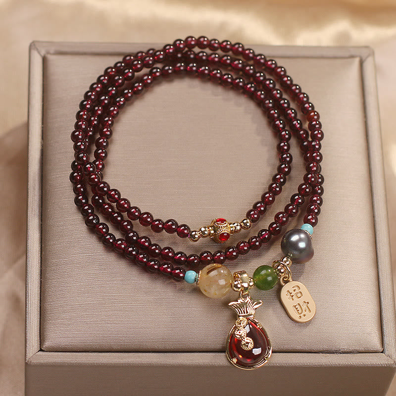 Multi Layered Natural Garnet Jade Coin Money Bag Attracting Wealth Protection Bracelet - Image 3