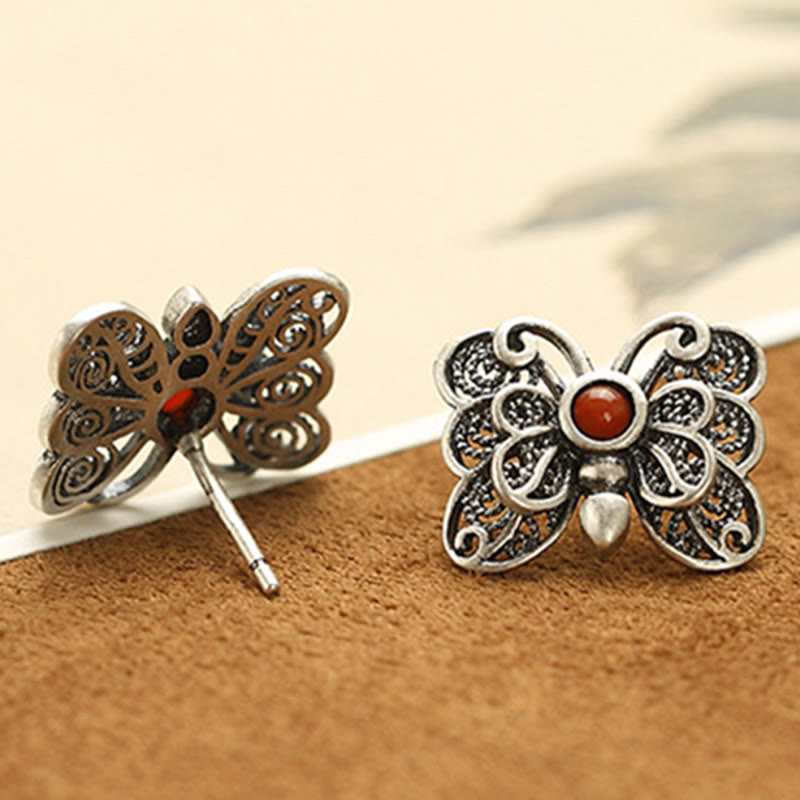 925 Sterling Silver Red Agate Butterfly Self-acceptance Ring Earrings Set - Image 17