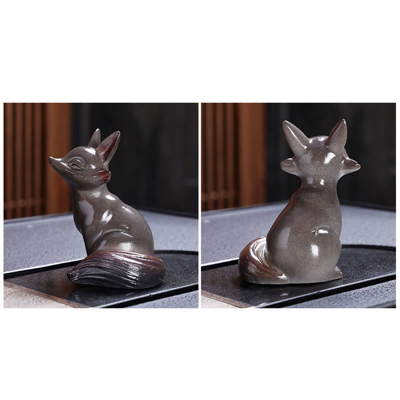 Color Changing Small Cute Fox Tea Pet Resin Home Figurine Decoration - Image 9