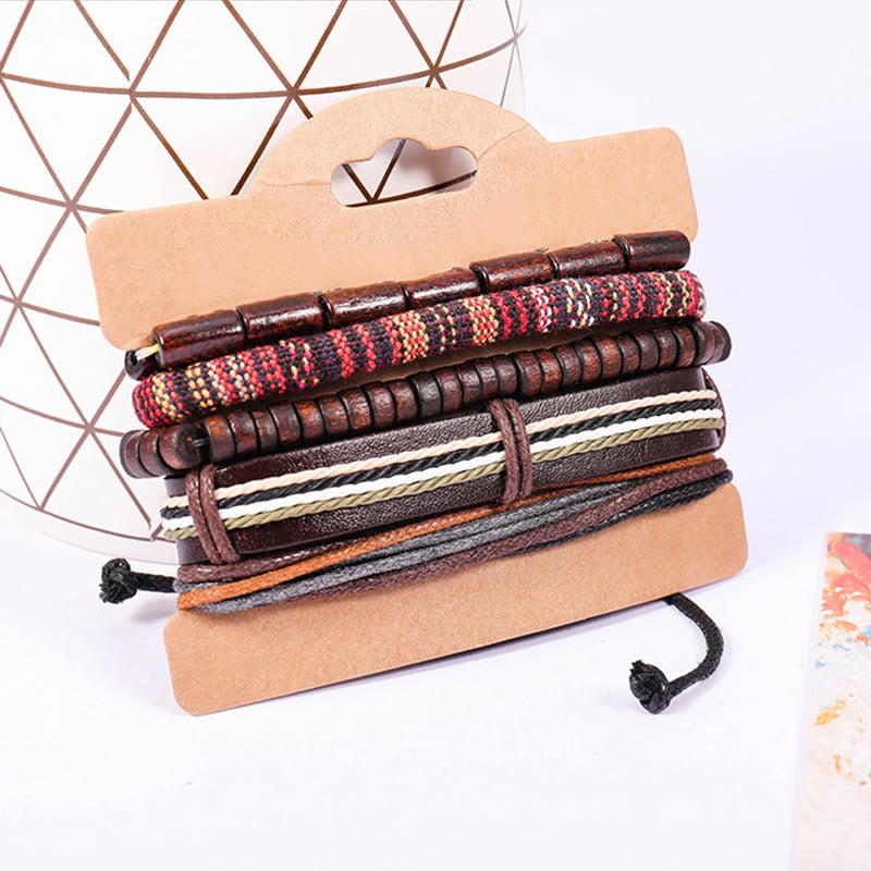 Wrap Hemp Cords Wood Beads Leather Bracelet - Image 7