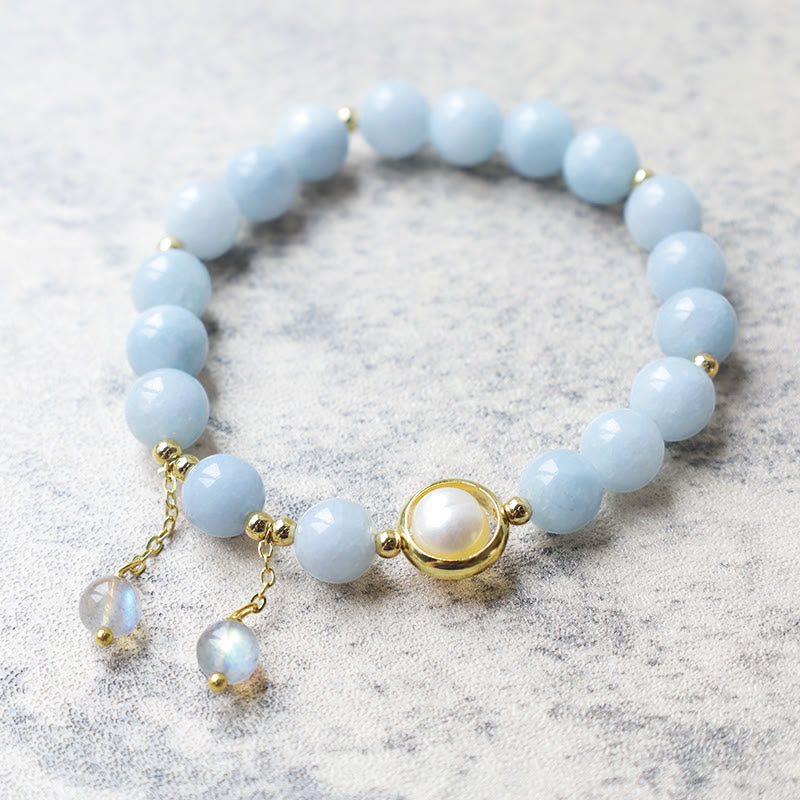 Aquamarine Pearl Healing Moonstone Beads Charm Bracelet - Image 7