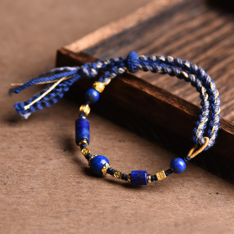 Handmade Natural Lazurite Bead Positive Rope Bracelet