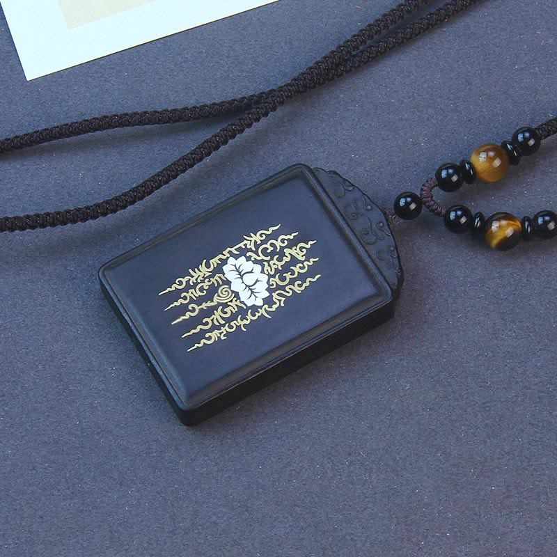 999 Sterling Silver Ebony Wood Lotus Inlaid Calm Necklace Pendant