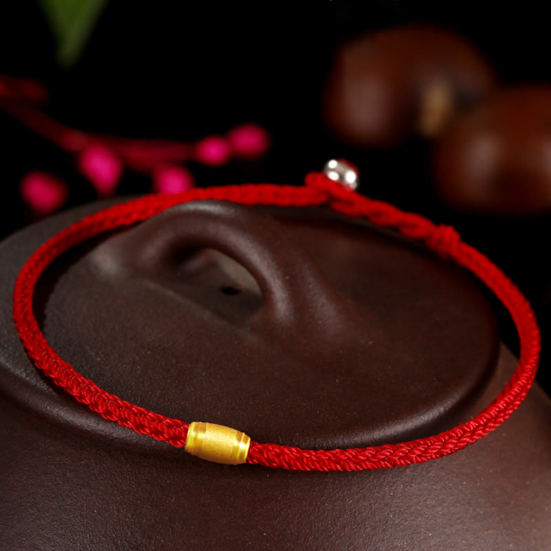 999 Gold Lucky Bead Eight Thread Peace Knot Red Rope Bracelet - Image 3