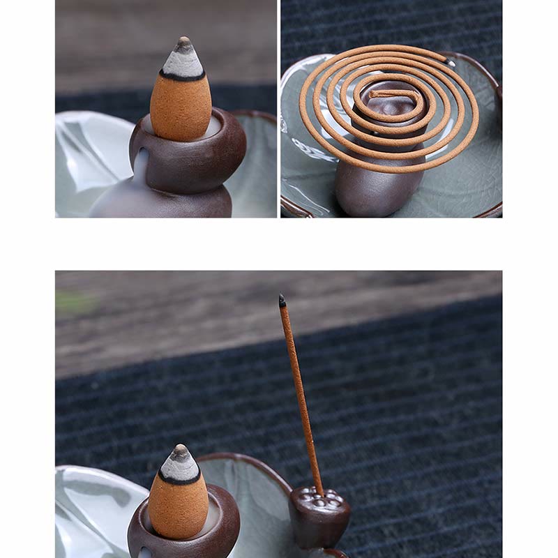 Lotus Plum Blossom Square Ceramic Spiritual Backflow Incense Burner - Image 10