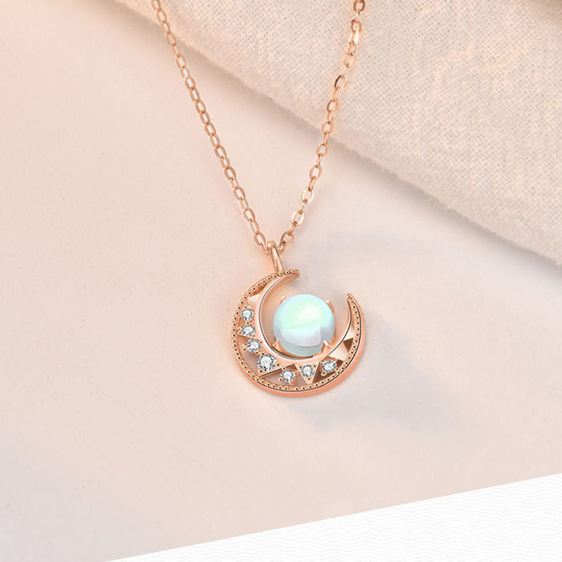 925 Sterling Silver Moonstone Moon Pattern Love Necklace Pendant - Image 7