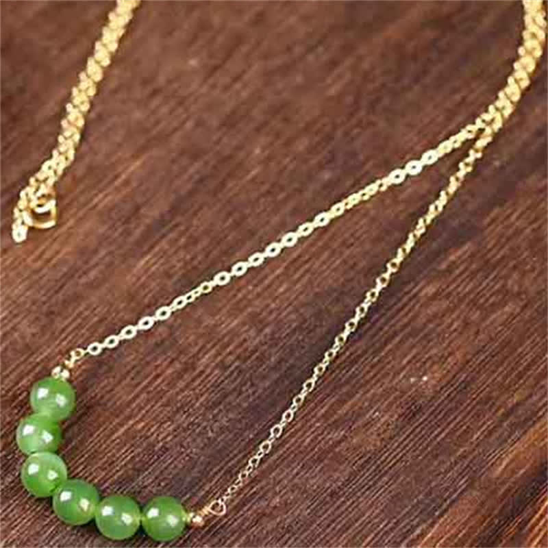 14k Gold Plated Hetian Cyan Jade Beaded Luck Necklace Pendant - Image 4