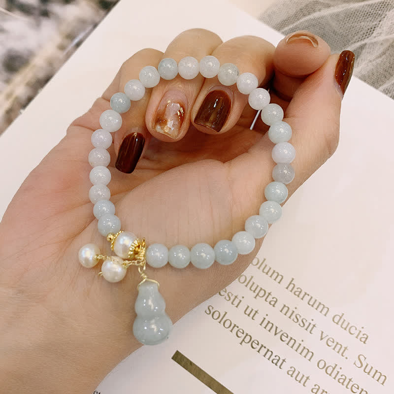 Natural Jade Pearl Gourd Prosperity Luck Bracelet