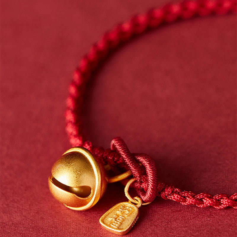 Handmade Fu Character Charm Luck Happiness Bell Red Rope Bracelet - Image 7
