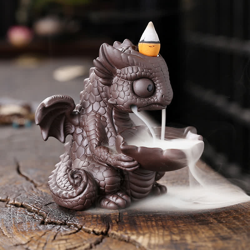 Lovely Dinosaur Purple Clay Backflow Smoke Fountain Healing Incense Burner Decoration - Image 5
