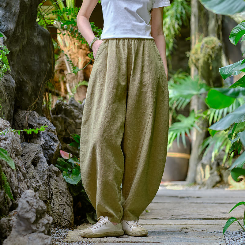 Solid Color Loose Yoga Harem Pants With Pockets