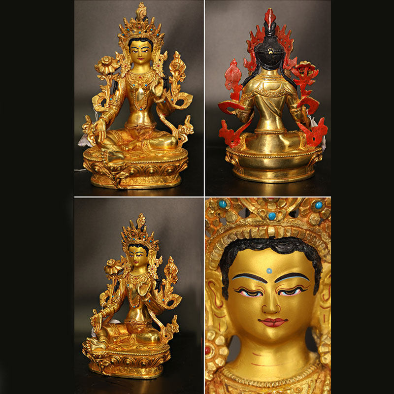 Bodhisattva Tara Chenrezig Four-armed Avalokitesvara Protection Copper Gold Plated Statue Decoration - Image 4