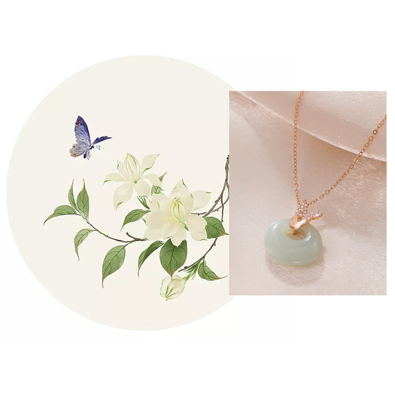 925 Sterling Silver Natural Hetian Jade Zircon Butterfly Luck Necklace Pendant - Image 6