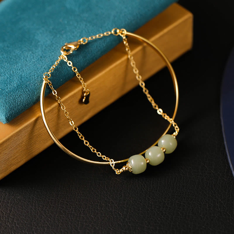 Copper Plated Gold Hetian Jade Bead Luck Double Layer Bracelet Bangle - Image 4