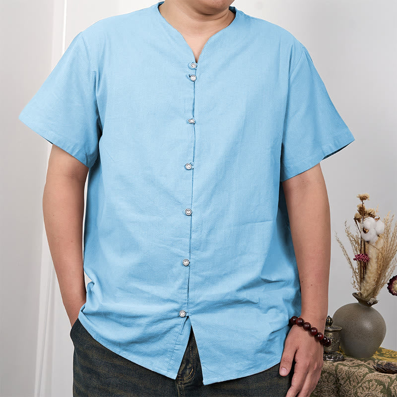 Men's Short Sleeve Button Down Cotton Linen Shirt - Image 4
