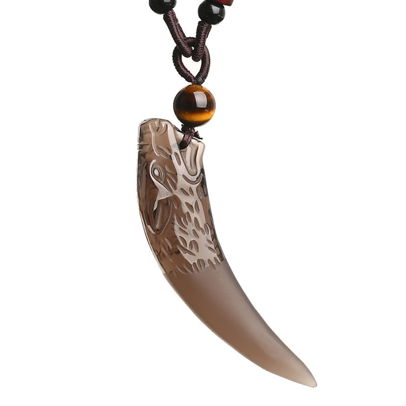 Natural Ice Obsidian Wolf Tooth Pattern Courage Necklace Pendant - Image 11