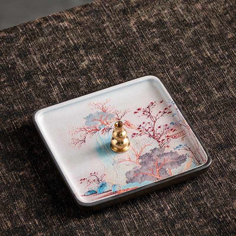 Mountain Lake Flower Leaf Healing Ceramic Plate Tray Stick Incense Burner Decoration - Image 15