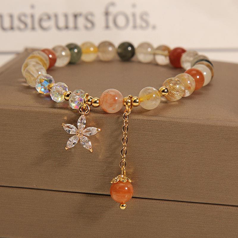 Multicolored Rutilated Quartz Auspiciousness Zircon Flower Bracelet