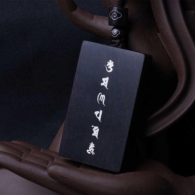 999 Sterling Silver Small Leaf Red Sandalwood Ebony Wood Om Mani Padme Hum Inlaid Protection Necklace Pendant - Image 10