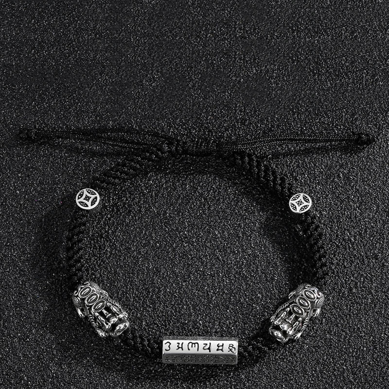 Double PiXiu Feng Shui Copper Coin Om Mani Padme Hum String Bracelet - Image 6