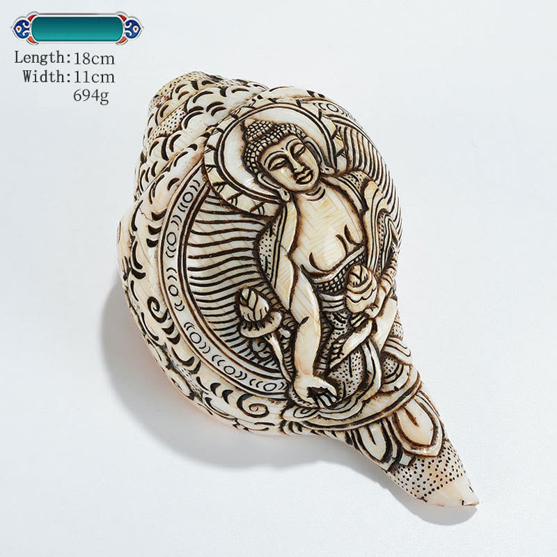 Tibetan Handmade Engraved Shankha Buddha Avalokitesvara Conch Shell Wealth Decoration - Image 19
