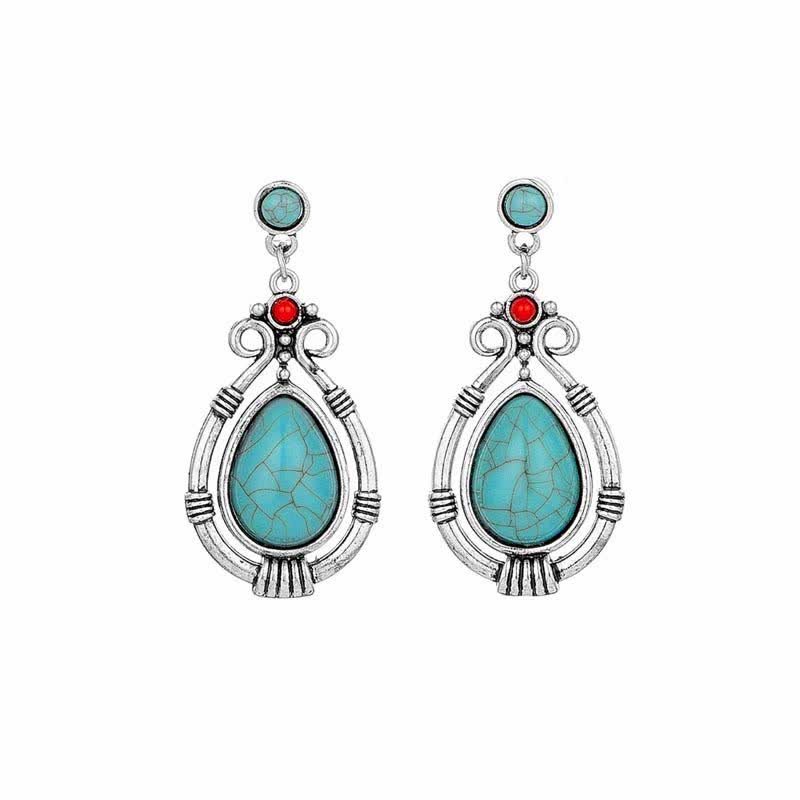 Tibet Vintage Turquoise Waterdrop Strength Drop Dangle Earrings Clips - Image 10