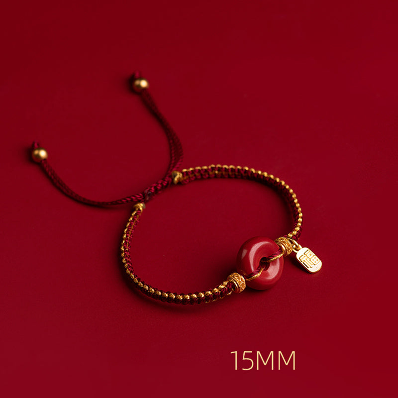 Natural Cinnabar Peace Buckle Fu Character Charm Blessing Braided Bracelet - Image 12