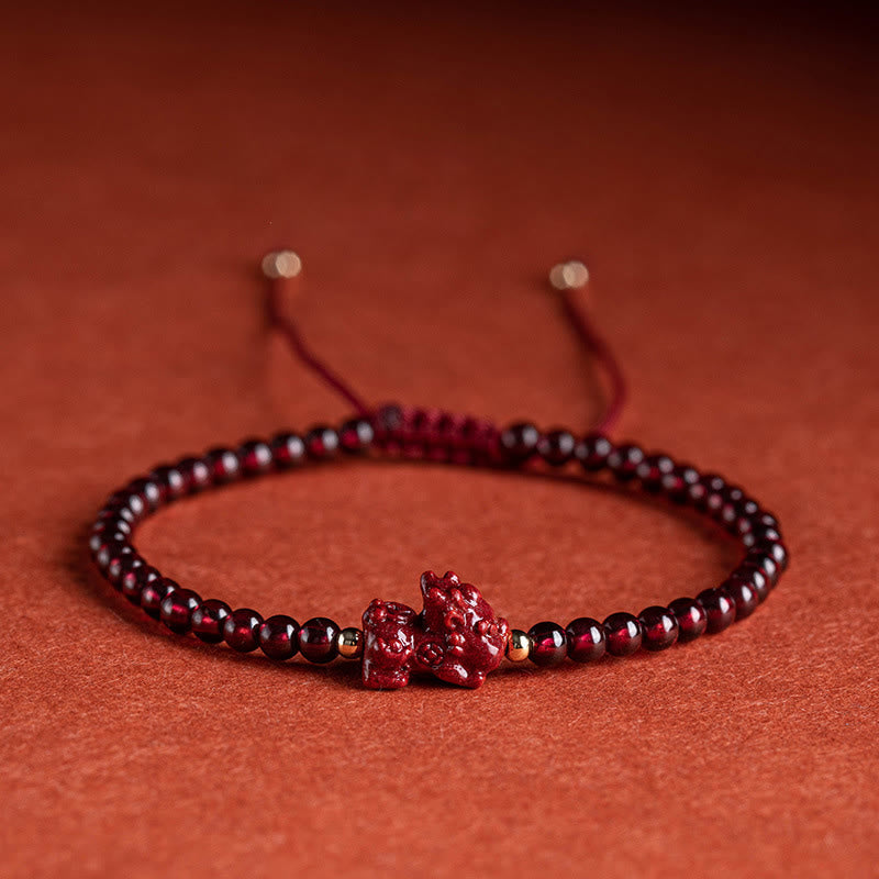 Garnet Cinnabar PiXiu Blessing Calm String Bracelet