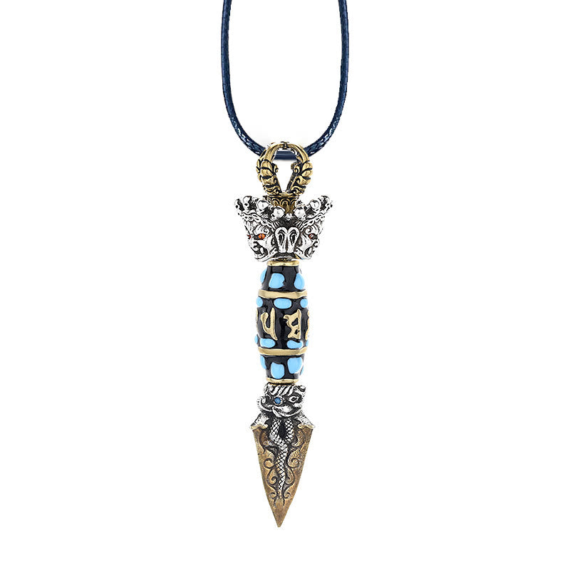 Tibet Om Mani Padme Hum Dzi Bead Dorje Vajra Pattern Wealth Rotatable Necklace Pendant - Image 12