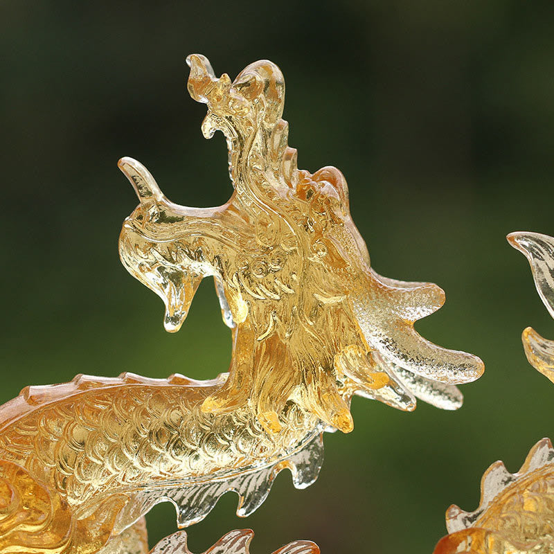 Handmade Chinese Zodiac Yellow Dragon Liuli Crystal Art Piece Luck Protection Home Office Decoration - Image 4