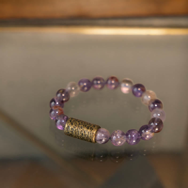White Crystal Red Hematoid Quartz Gold Rutilated Quartz Purple Phantom Protection Bracelet - Image 25