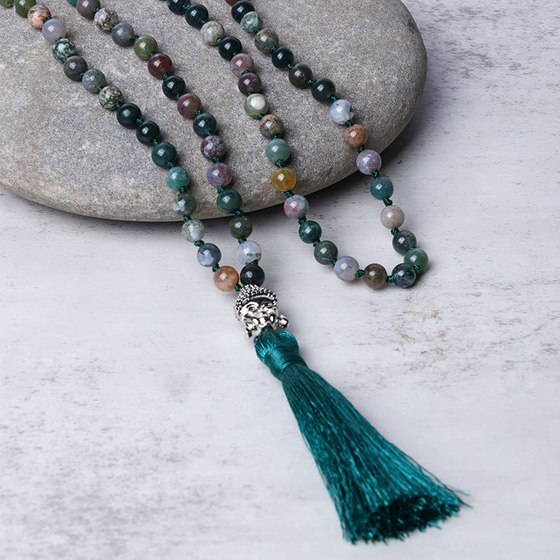 108 Mala Beads Indian Agate Buddha Head Cleansing Bracelet - Image 3