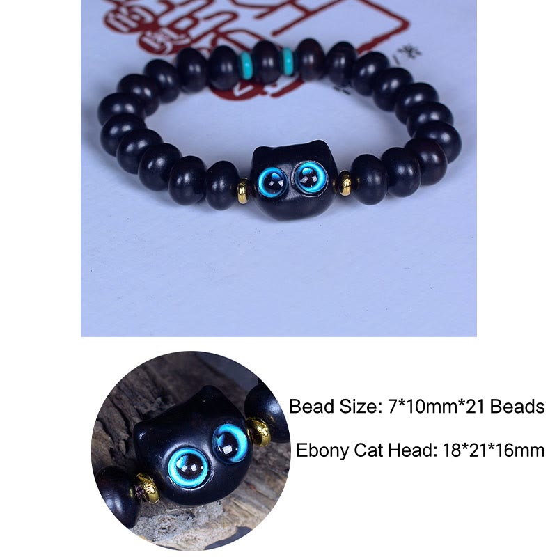 Ebony Wood Liuli Glass Lovely Cat Peace Balance Bracelet - Image 8