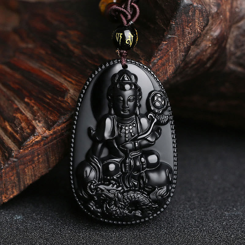 Chinese Zodiac Natal Buddha Natural Black Obsidian Purification Necklace Pendant - Image 18
