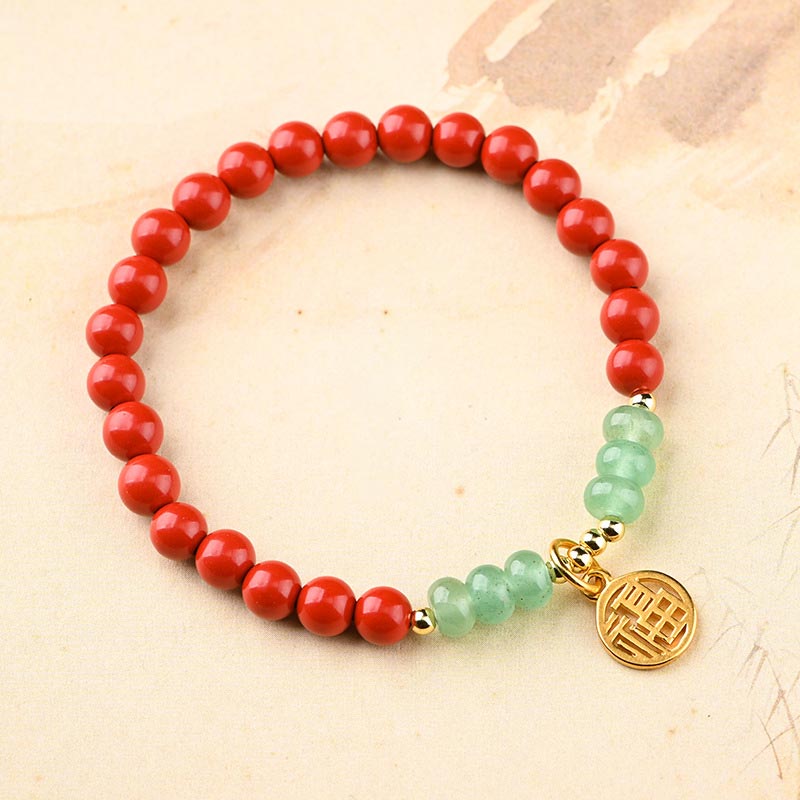 Tibetan Cinnabar Green Aventurine Luck Bracelet Necklace