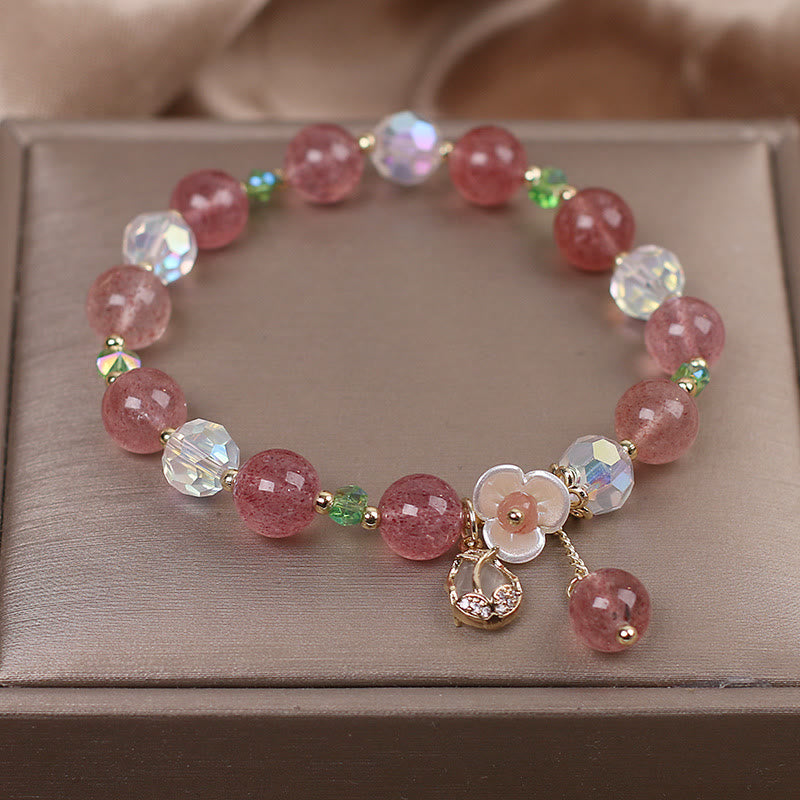 Strawberry Quartz Rutilated Quartz Fluorite Flower Healing Bracelet - Image 6