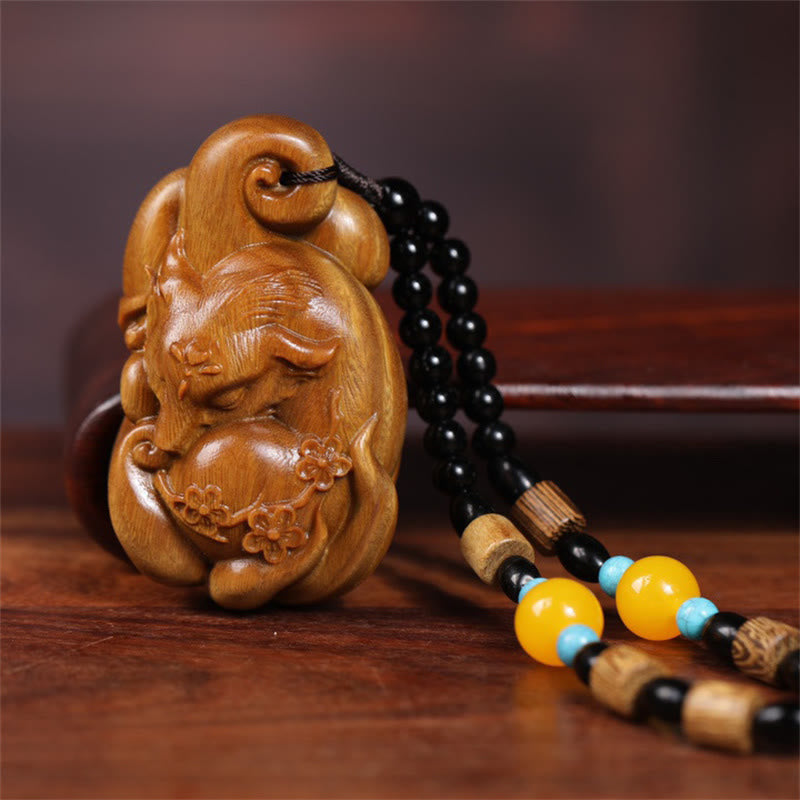 Mini Nine Tailed Fox Green Sandalwood Peace Decoration Car Hanging Decoration - Image 8