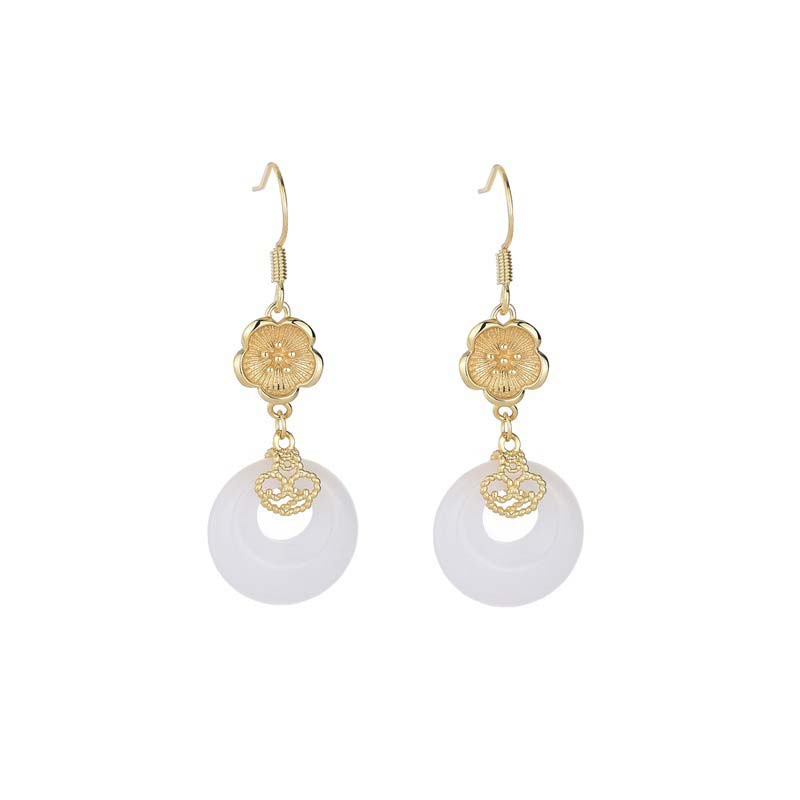 FengShui White Jade Blessing Drop Earrings - Image 24