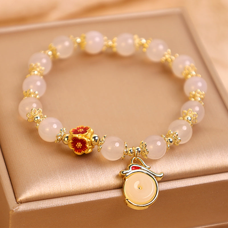 Year of the Dragon White Agate Green Aventurine Peace Buckle Luck Bracelet (Extra 30% Off | USE CODE: FS30)