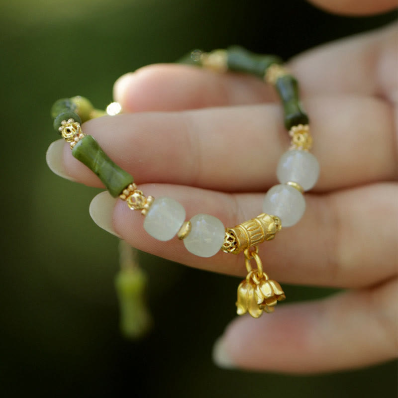 Green Bamboo Jade Lily of the Valley Wealth Bracelet