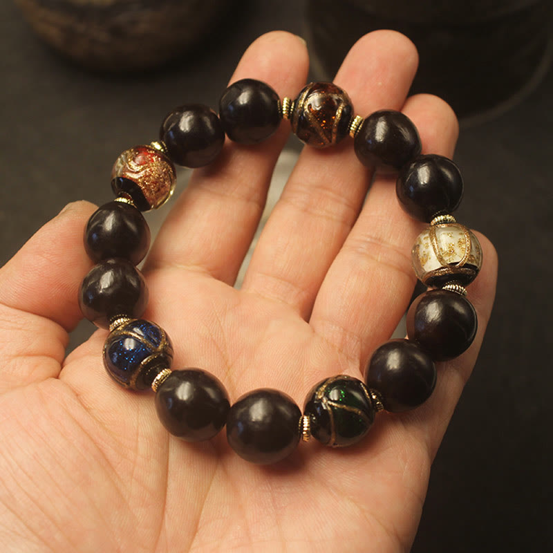 Western Soapberry Incense Ash Liuli Glass Bead Wealth Bracelet - Image 4