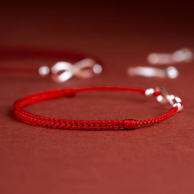 925 Sterling Silver Endless Knot Protection Luck Red String Bracelet Anklet - Image 9