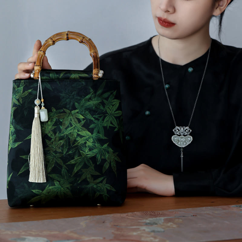 Bamboo Leaves Butterfly Koi Fish Bamboo Handles Handbag - Image 16