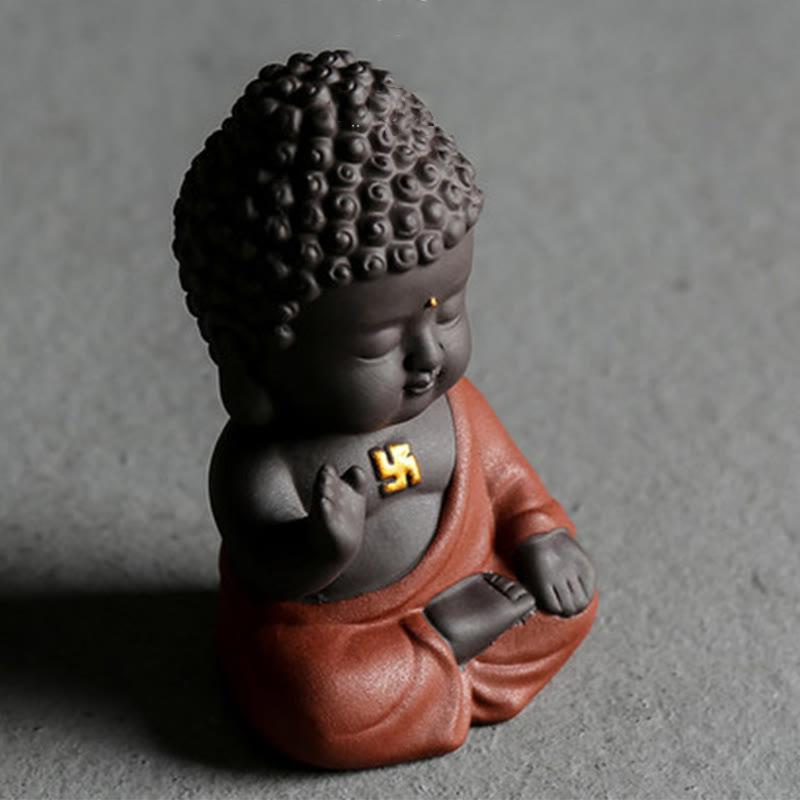 Small Buddha Serenity Purple Clay Home Desk Decoration - Image 4