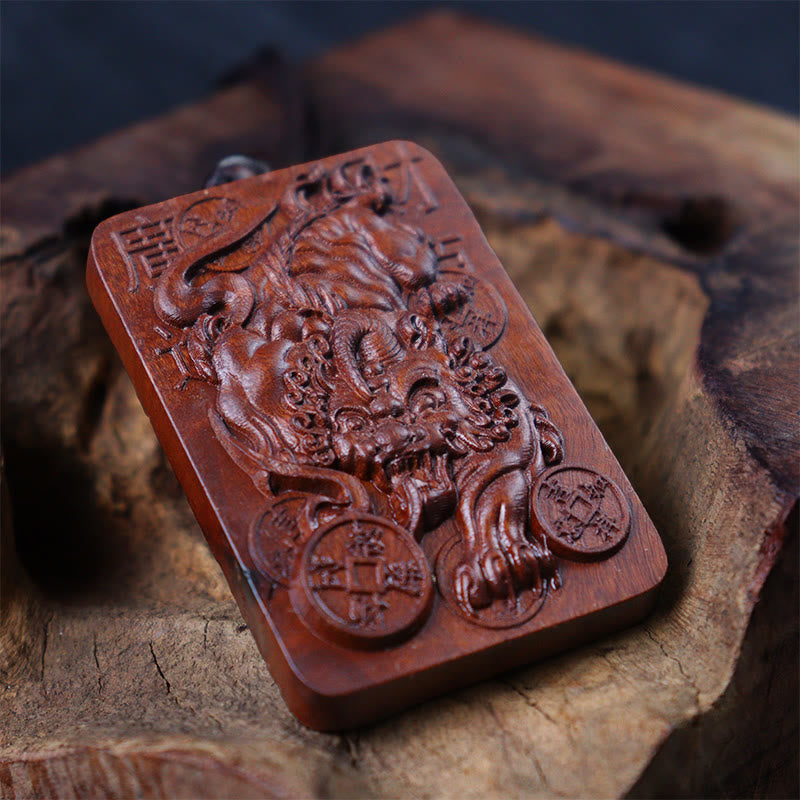 Natural Lightning Struck Jujube Wood PiXiu Copper Coin Good Fortune Necklace Pendant - Image 8