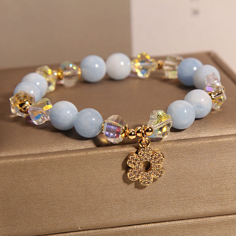 Natural Aquamarine Flower Healing Crystal Bracelet - Image 3